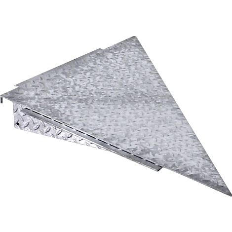 Triangular metal angle, galvanized, with checkered plate pattern.