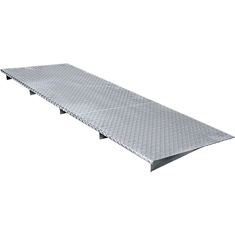 Grey, metallic ramp with a ridged surface, angled at one end.