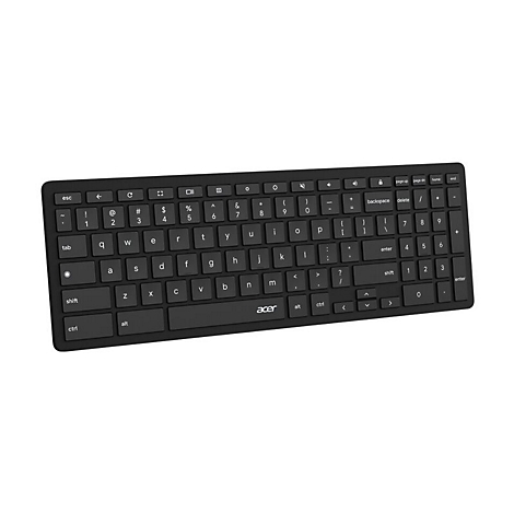 Schwarze Acer-Tastatur mit QWERTY-Layout auf weißem Hintergrund.
