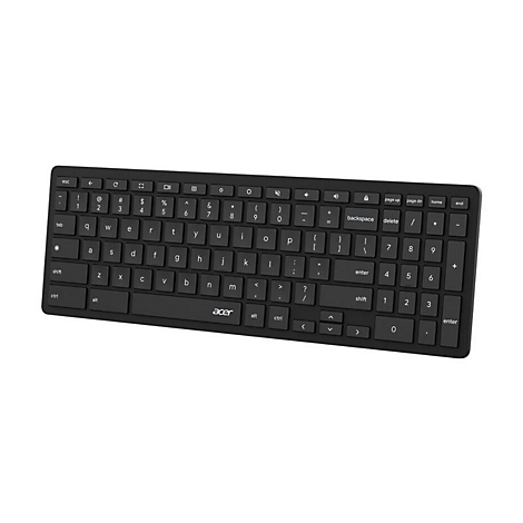 Schwarze Acer-Tastatur mit Ziffernblock auf weißem Hintergrund.