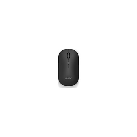 Schwarze, kabellose Acer-Computermaus mit Scrollrad vor neutralem Hintergrund.