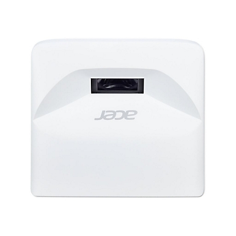 Vorderansicht eines weißen quadratischen Acer Barcode-Scanners vor weißem Hintergrund.
