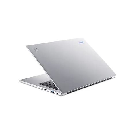Silberner Laptop von Acer, leicht geöffnet. Das Logo ist rechts oben platziert.