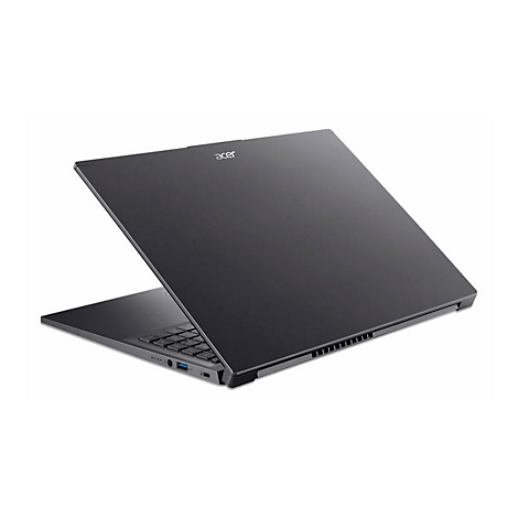 Dunkelgraues Acer Laptop, teilweise geöffnet, auf weißem Hintergrund. Der Schriftzug 'acer' ist auf der Oberseite zu sehen.