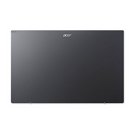 Dunkelgraues Acer Aspire Laptop, von oben fotografiert, isoliert vor weißem Hintergrund. Der Schriftzug Acer ist oben, Aspire unten.