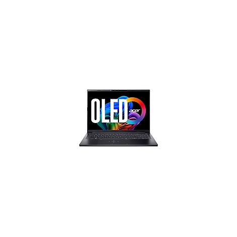 Schwarzer Laptop, geöffnet mit OLED-Schriftzug und Acer-Logo.