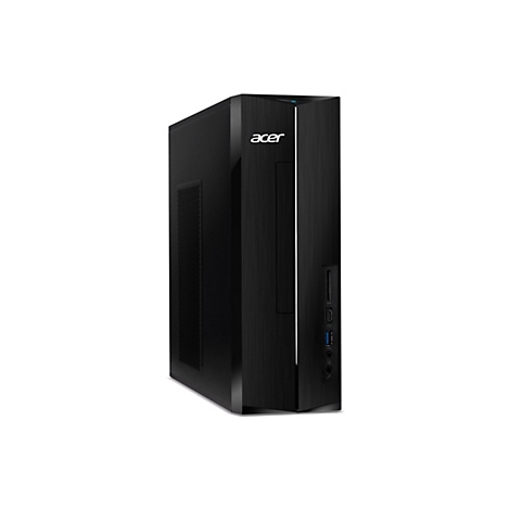 Schwarzer Acer PC-Tower mit SD-Kartenleser und USB-Anschlüssen. Das Acer-Logo ist oben rechts angebracht.