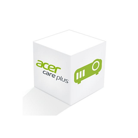 Ein weißer 3D-Würfel mit dem grünen Acer Care Plus Logo und einem grünen Projektor-Symbol.
