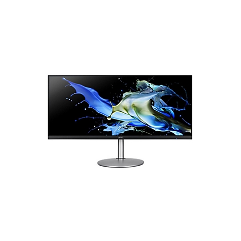 Breiter Acer Monitor mit dünnem Rand und silbernem Standfuß vor weißem Hintergrund.