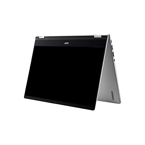 Ein graues Acer-Laptop mit geöffnetem, schwarzem Bildschirm. Das Logo des Herstellers ist oben mittig zu sehen.