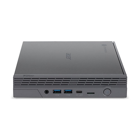 Grauer Acer Chromebox-Computer. Oben steht Acer, rechts 'chromebox', links Schriftzug.