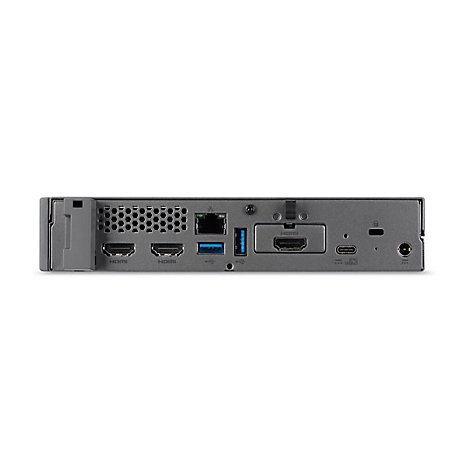 Grauer Multiport-Adapter mit HDMI-, USB- und Ethernet-Anschlüssen. Details zeigen Ports und Lüftungsschlitze.