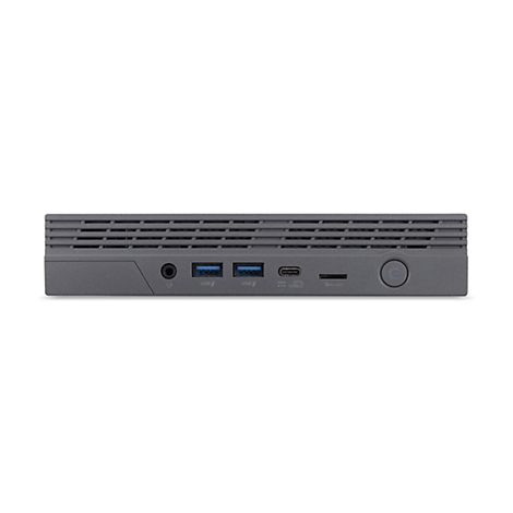 Grauer Mini-PC. AnschlÃ¼sse: Audio, USB, USB-C, SD-Kartenleser, Ein/Aus-Taste.
