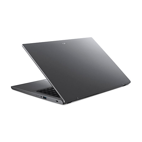 Grauer Laptop, leicht geÃ¶ffnet, auf weiÃŸem Hintergrund.