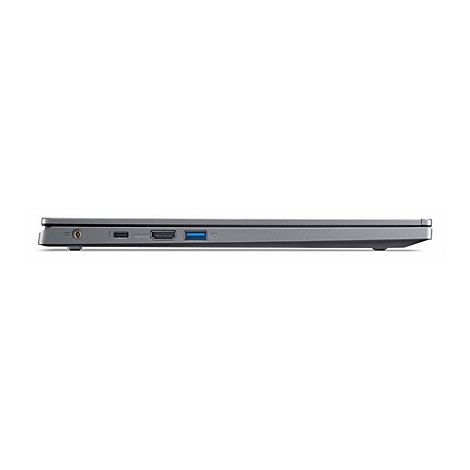 Grauer Laptop, Seitenansicht. Audioanschluss, USB-C, HDMI, USB-A.