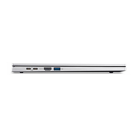 Seitenansicht eines silbernen Laptops mit Anschlussbuchsen.