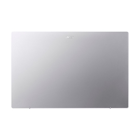 Grauer Laptopdeckel, Acer-Logo mittig oben. Unten zwei kleine Scharniere.