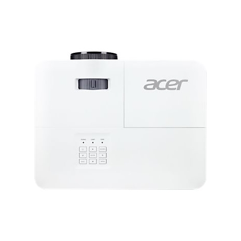 WeiÃŸer Acer-Beamer, Oberseite: Linse und LÃ¼fter, Vorderseite: KnÃ¶pfe. Graues Acer-Logo.