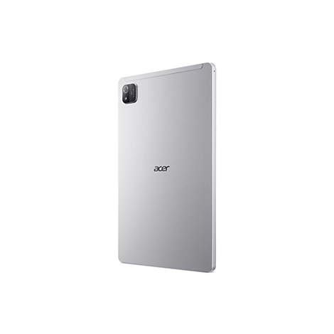 Silbernes Tablet von Acer. Rückseite des Tablets in Nahaufnahme, Kamera oben links.