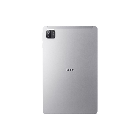 Graues Acer Tablet vor weißem Hintergrund. Auf der Rückseite befindet sich die Kamera, ein Acer-Schriftzug ist mittig platziert.