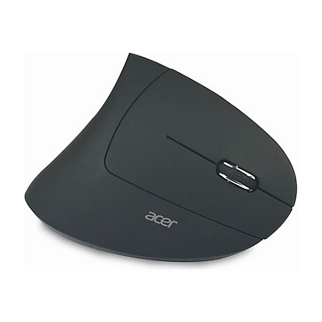 Draufsicht auf eine anthrazitfarbene Acer-Funkmaus mit ergonomischem Design und Scrollrad.