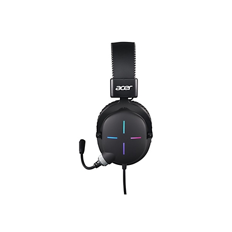 Schwarzes Acer Gaming-Headset mit Kopfband und Mikrofon vor weißem Hintergrund.