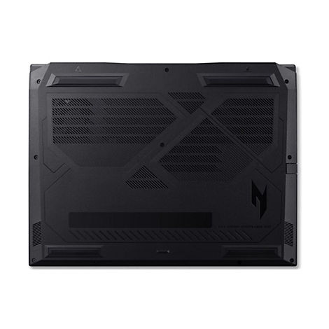 Schwarzes Laptop-Unterteil, strukturierte Oberfläche, Logo, Schriftzug: "VICTORY STARTS HERE".