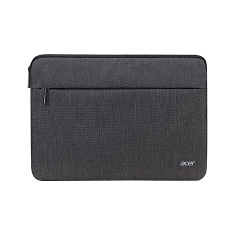 Dunkelgraue Acer Laptoptasche im Stoffdesign mit Reißverschlussfach und weißem Logo unten rechts.