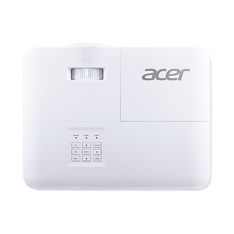 Draufsicht eines weißen Acer Projektors mit Bedienelementen und Logo.