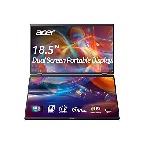 Acer 18,5 Zoll Dual-Bildschirm tragbares Display, mit IPS-Panel, 100Hz und Full HD Auflösung.