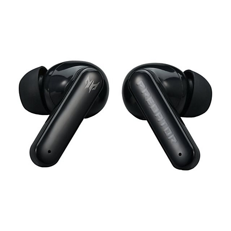 Zwei schwarze Predator In-Ear-Kopfhörer vor weißem Hintergrund mit Logo-Prägung.