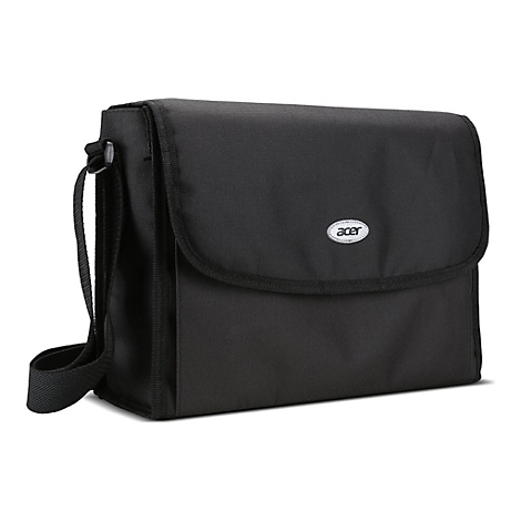 Schwarze Acer Laptoptasche mit verstellbarem Schultergurt vor weißem Hintergrund.