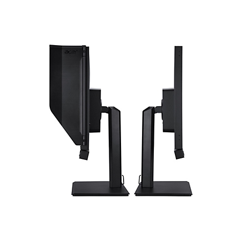 Zwei schwarze Acer-Monitore von der Seite gesehen auf weißem Hintergrund.