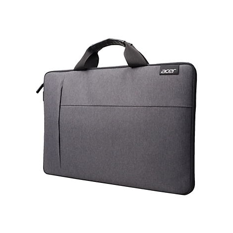 Graue Acer Laptoptasche aus Textil mit Tragegriffen vor weißem Hintergrund.