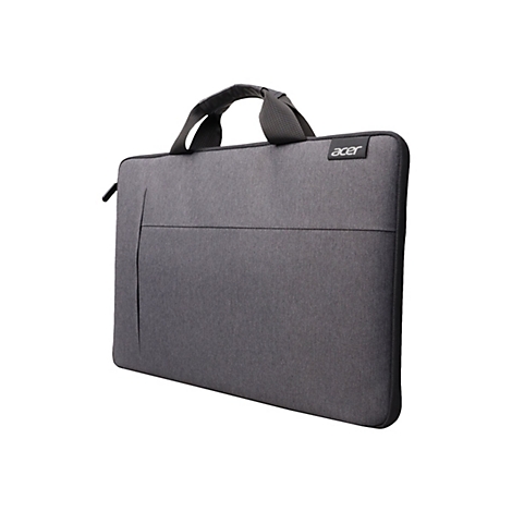 Dunkelgraue Acer Laptop-Tasche mit Tragegriff vor weißem Hintergrund.