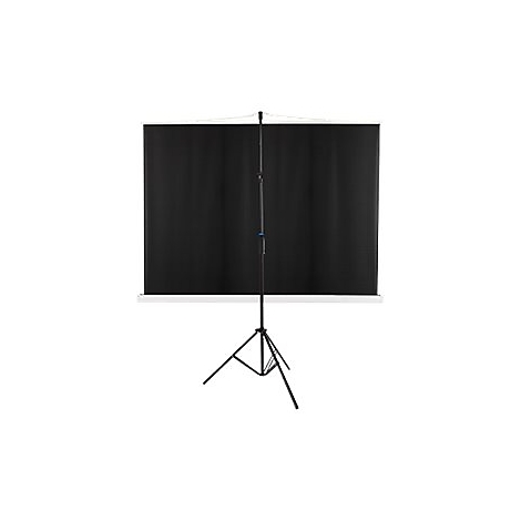 Schwarze Projektionsleinwand auf Stativ vor weiÃŸem Hintergrund. Leinwand und Stativ sind schwarz, mit einer weiÃŸen Umrandung der Leinwand.