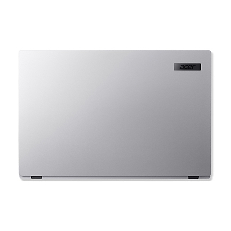 Grauer Laptopdeckel mit Acer-Logo rechts oben. Schwarze Füße unten.