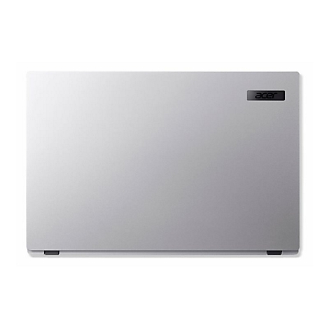 Ein silberfarbener Laptop, die Oberseite ist zu sehen, mit dem Acer-Logo. Zwei kleine schwarze Füße an der Unterseite.