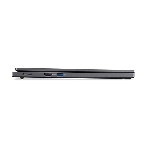 Grauer Laptop-Seitenansicht mit AnschlÃ¼ssen wie HDMI, USB und Ladeanschluss.