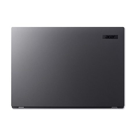 Draufsicht auf ein graues Acer-Laptop. Auf der oberen rechten Ecke befindet sich das Logo "acer".