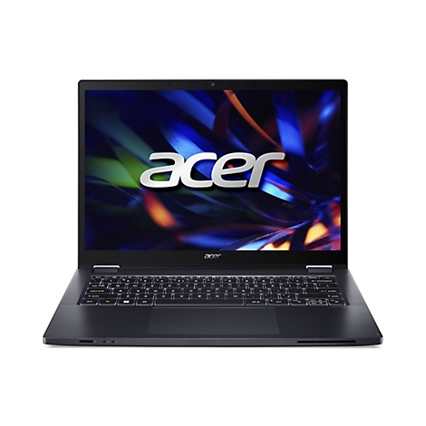 Ein schwarzes Acer Notebook, halb geöffnet, auf weißem Hintergrund. Der Bildschirm zeigt das Logo "acer" in Weiß.