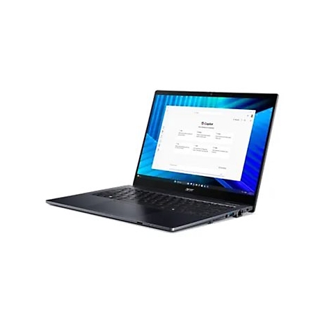 Dunkelgraues Acer-Laptop, Display mit weißer Benutzeroberfläche, weißer Hintergrund.