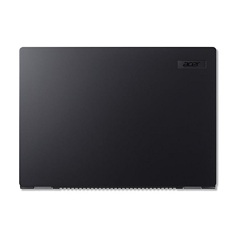 Geschlossener schwarzer Acer-Laptop von oben betrachtet mit dezentem Acer-Logo in der Ecke.