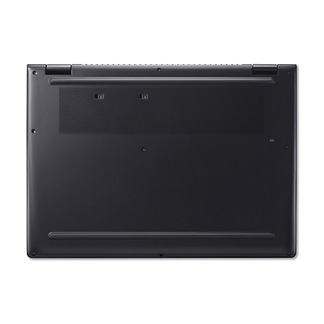 Dunkelgraues Laptop-Gehäuse von unten, Lüftungsgitter, Schrauben sichtbar.