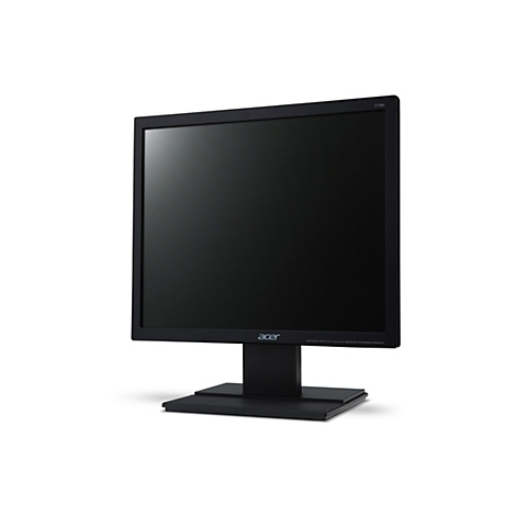 Schwarzer Acer V196L Monitor vor weißem Hintergrund.