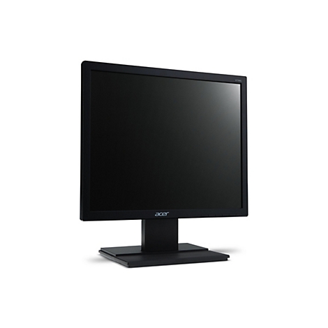 Schwarzer Acer V196L Monitor vor weißem Hintergrund.