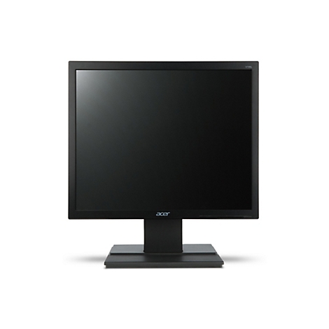 Schwarzer Acer V196L Monitor vor weißem Hintergrund.
