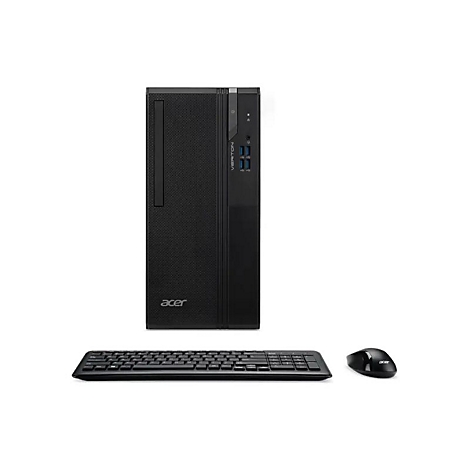 Schwarzer PC-Tower mit Tastatur und Maus auf weißem Hintergrund.