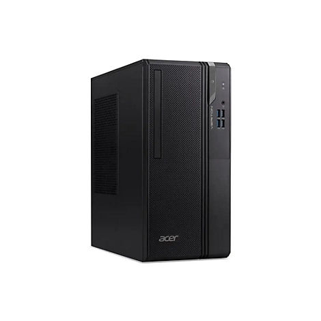 Schwarzer Acer Veriton PC auf weißem Hintergrund. Schriftzüge: Acer, Veriton.