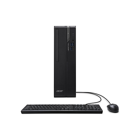 Schwarzer Acer Desktop-PC mit Tastatur und Maus vor weiÃŸem Hintergrund.